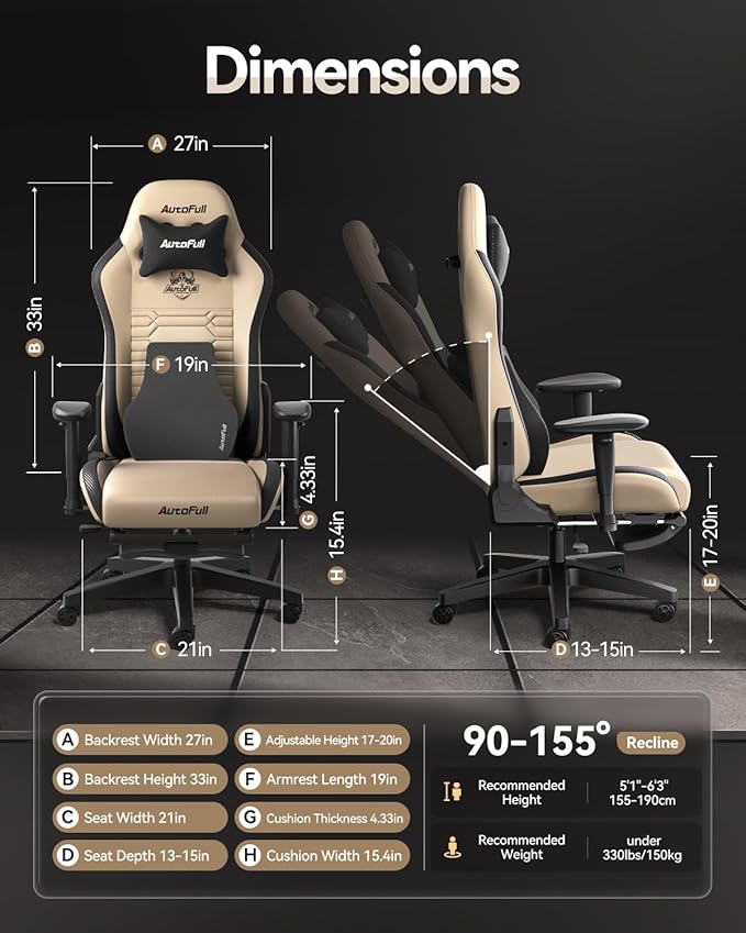 AutoFull C3 Gaming Chair Racing Style Gaming Chair with Ergonomic Lumbar SupportAdjustable High Back PU Leather PC Chair with FootrestBrown