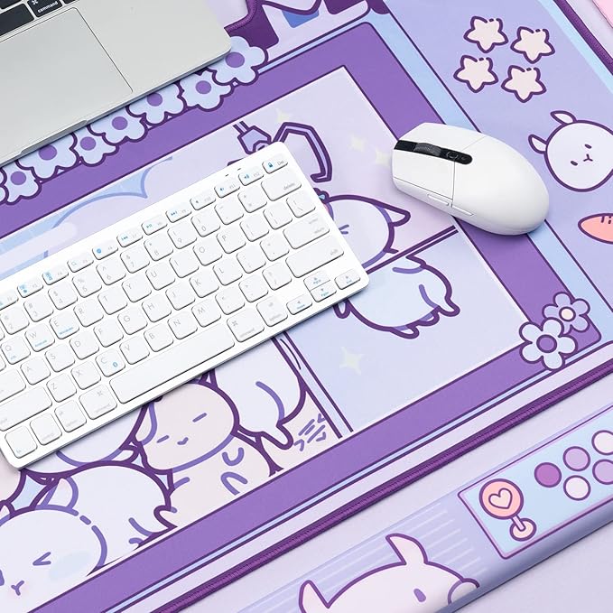 YOCORE Large Rabbit Mouse Pad and Wrist Rest Set- 30.5'' x 16'' Non-Slip Rubber Base Desk Pad and Wrist Support-Laptop Desk Mat for Gaming Writing