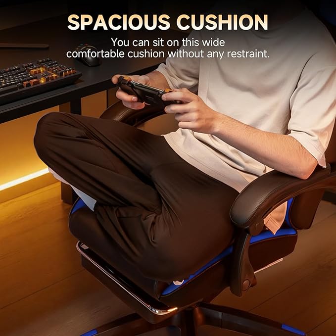 GTPLAYER Gaming Chair High Back Leather Computer Gaming Chair with Footrest Ergonomic Height Adjustable Office Chair with Removable Cover and Lumbar Support for Gaming and Work (Blue)
