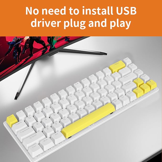 Vikye Mechanical Gaming Keyboard RGB Backlight Compact 68 Keys Mini Wired Office Keyboard with Blue Switch Suitable for Windows for Android PC Laptop (White