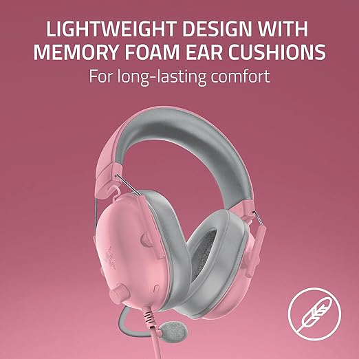 Razer BlackShark V2 X PlayStation Gaming Headset: 50mm Drivers - Cardioid Mic - Lightweight - Comfortable Noise Isolating Earcups - for PS5 Xbox Series X PC Switch via 3.5 mm Jack - Quartz Pink