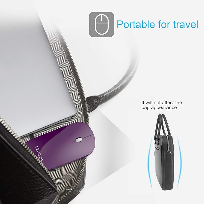 FENIFOX Bluetooth Mouse Mini Ultra-Thin Portable Mobile Optional Mice Rechargeable Compatible with PCLaptopAndroid Tablet (Purple)
