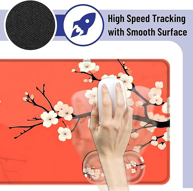 Large Mouse Pad and Keyboard Wrist Rest Desk Pad for Keyboard and Mouse 4-in-1 Large Gaming Mouse Pad with Wrist Support Desk Mat for Home Office Study GameBeautiful Flowers