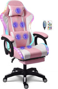 TBQATNTS Ergonomic Gaming Chair with Massage and Speaker Gaming Chair with Footrest Headrest and Lumbar Support Racing Chair with RGB Lights Gaming Chair for KidsGaming Chair for Adults.Pink