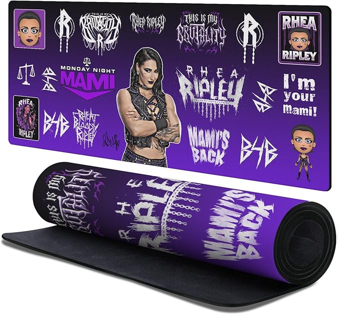 Head Case Designs Officially Licensed WWE Sticker Collage Rhea Ripley 37.4 x 15.75 x 0.16 inches (900 x 400 mm) - XL Gaming Office Desk PC Keyboard Mouse Mat Pad