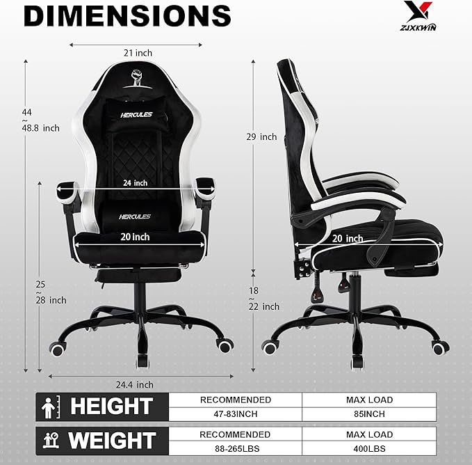 Gaming Chair with Footrest Ergonomic Computer Chair with Headrest &amp Lumbar Support Skin-Friendly Velvet Adjustable Height &amp Backrest Linked Armrest for Gamer Home Adults Office RestWhite