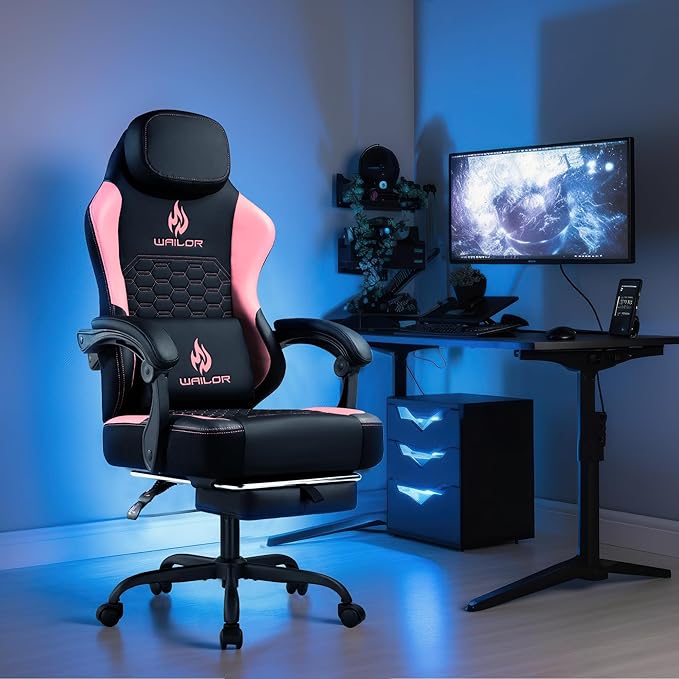 Gaming Chair with Massage and Packet Spring CushionErgonomic Gamer Chairs for Adults with Footrest 300lbsHigh Back Gamer Leather Chair with Headrest and Lumbar Support