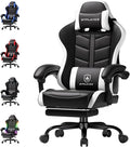 GTPLAYER Gaming Chair Ergonomic Computer Office Chairs for Adults with Footrest Height Adjustable Linkage Armrests 90-155° Recline &amp Headrest Lumbar Support Black &amp White