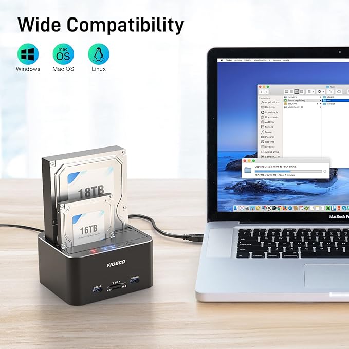 FIDECO Hard Drive Docking Station USB 3.0 Aluminum Hard Drive Docking Stations 2.5/3.5 SATA HDD SSD TF Card Reader and SD Card Reader Offline Clone Support