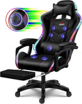Ergonomic Pro Gaming Chair with LED Lights and Speakers Video Game Chair with Massage and Footrest High Back Computer Chair with Lumbar Support and Headrest Adjustable Height for Adult Teens.Bla