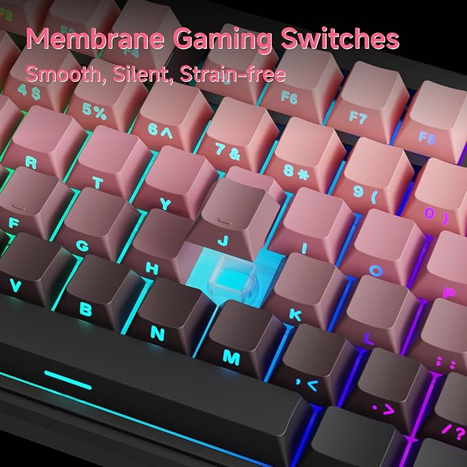 V80 Wired TKL RGB Gaming Keyboard 80% Compact Layout with PBT Keycaps Whisper Quiet Membrane Switch 26-Key Anti-Ghosting Ergonomic Computer Keyboard for Laptop PC Gamer - BlackBerry Pink