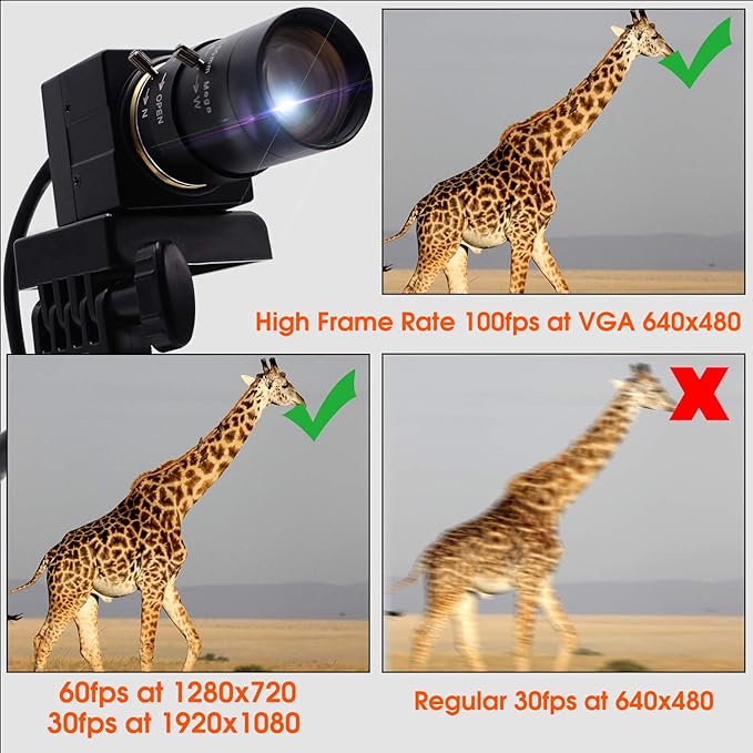 SVPRO 2MP USB Web Camera - 5-50mm 10X Optical Zoom Lens CS Mount 1080P HD CMOS 100fps/60fps UVC Mini Cam OTG Drive Free PC Webcam