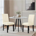 Adjustable Office Computer Chair with Armrest 2pcs Leather High Back Upholstered Dining Chairs with Sturdy Wood Legs(Ivory)