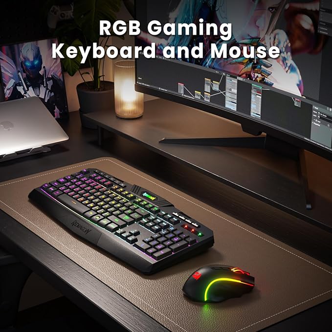 Redragon S101M-KS Gaming Keyboard and Mouse Wireless with Tri-Mode RGB Keyboard and 4800 DPI Gaming Mouse 10 Independent Multimedia Keys for Wins PC Computer Wireless S101 Ideal for Gamer