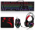 Gaming Mechanical Keyboard and Mouse and Mouse pad and Gaming Headset Wired LED RGB Backlight Bundle for PC Gamers and Xbox and PS4 Users - 4 in 1 Edition