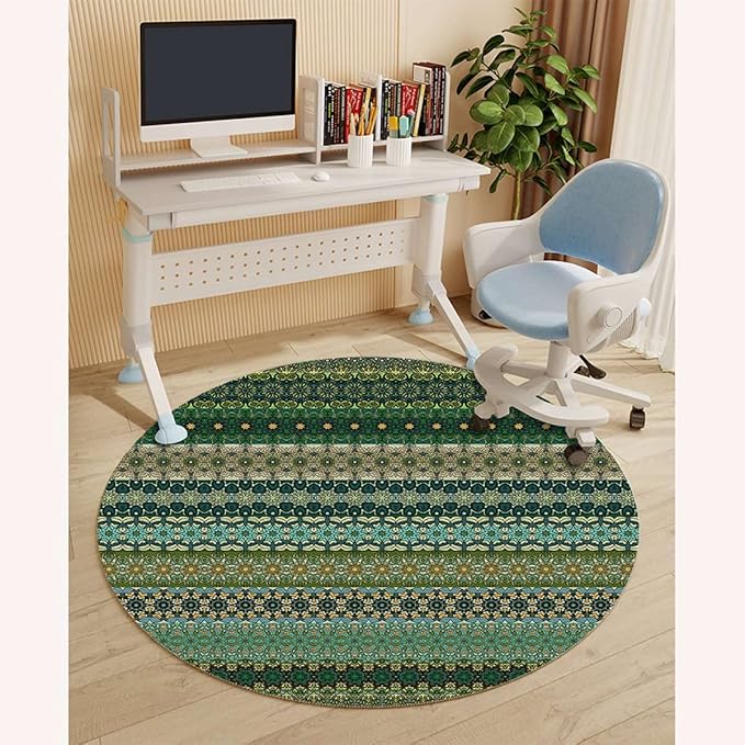 Black Grey PU Leather Office Chair Mat Soft Non Slip Round Floor Mat Exotic Design Geometrical Elements Hardwood Floor and Protector for Rolling Chair Rustic Diameter 39.4 in