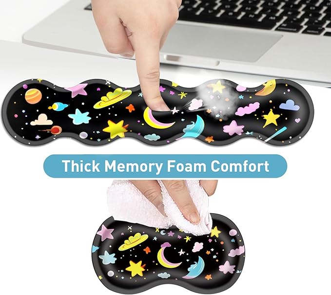 Keyboard Mouse Pad Set Extended Gaming Mouse Pad+Ergonomics Keyboard Wrist Rest Support Memory Foam Easy Typing Pain Relief 4Pcs XL Ultra Thick Desk MatSpace Stars Moons Clouds