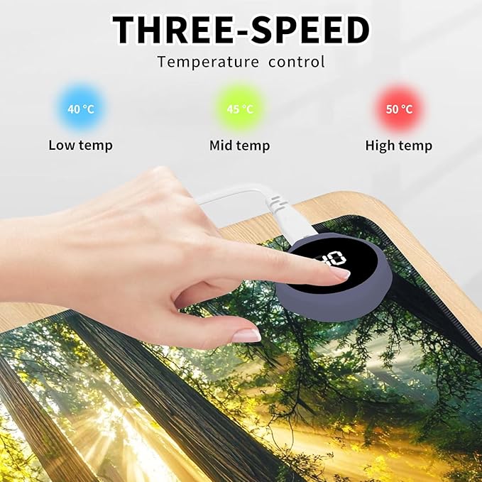 Heated Mouse Pad Hand Warmer Warm Desk Pad Mousepad Desk Mat with 3 Levels Heating and Auto Shut Down 31.5 x 13 inch PU Leather Warmer Keyboard Mat for Gaming Office Home Forest Tree Sunshine
