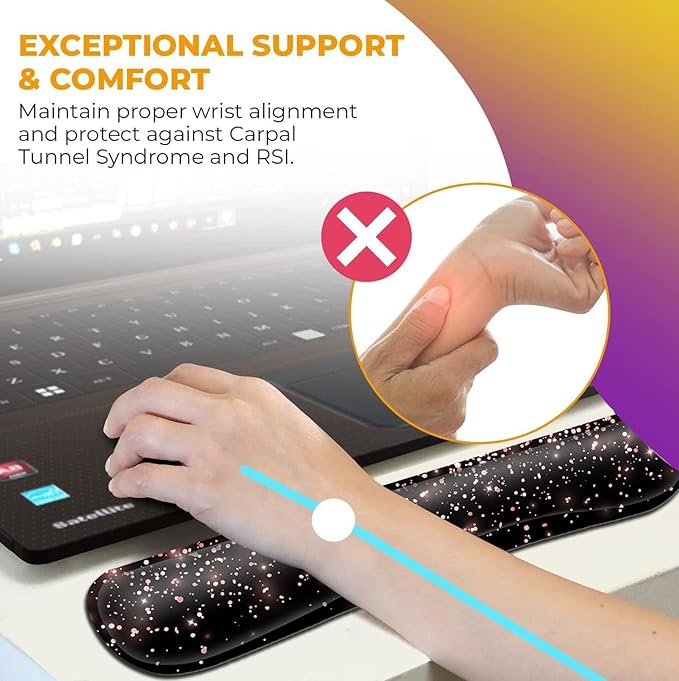 Rose Gold Glitter Mouse Pad with Wrist Support - Ergonomic Gel &amp Soft Memory Foam Keyboard Rest Suitable for Office Typing &amp Gaming Dirt-Resistant
