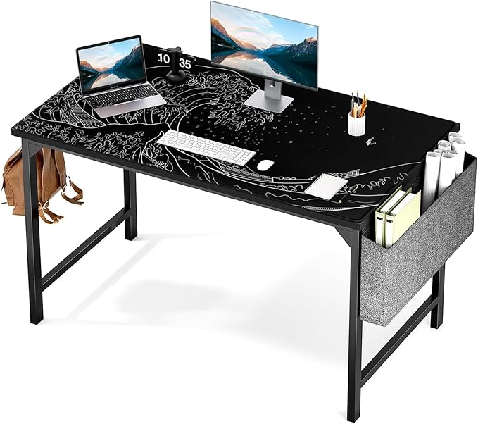 AQQA Extra Large 48 x 24 Japanese Sea Wave Mouse Pad Anime Black Waterproof Desk Pad Non Slip Rubber Base Mousepad with Stitched Edges for Work Game Office Home(Black XXXX-Large)