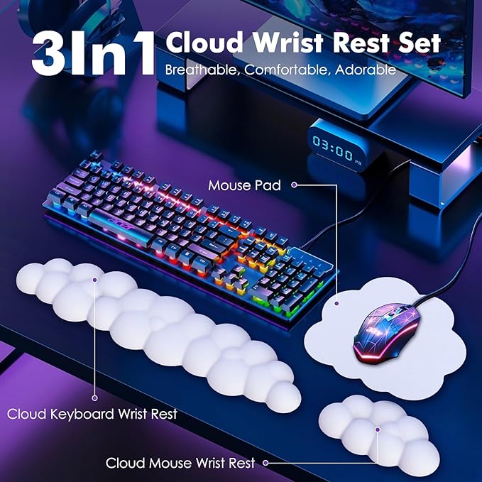 MoKo Cloud Wrist Rest Ergonomic Cloud Keyboard Wrist Rest with Mouse Rest Wrist Pad Upgraded PU Leather Cloud Arm Rest Wrist Pad for Keyboard and Mouse for Office Gaming Computer Laptop White