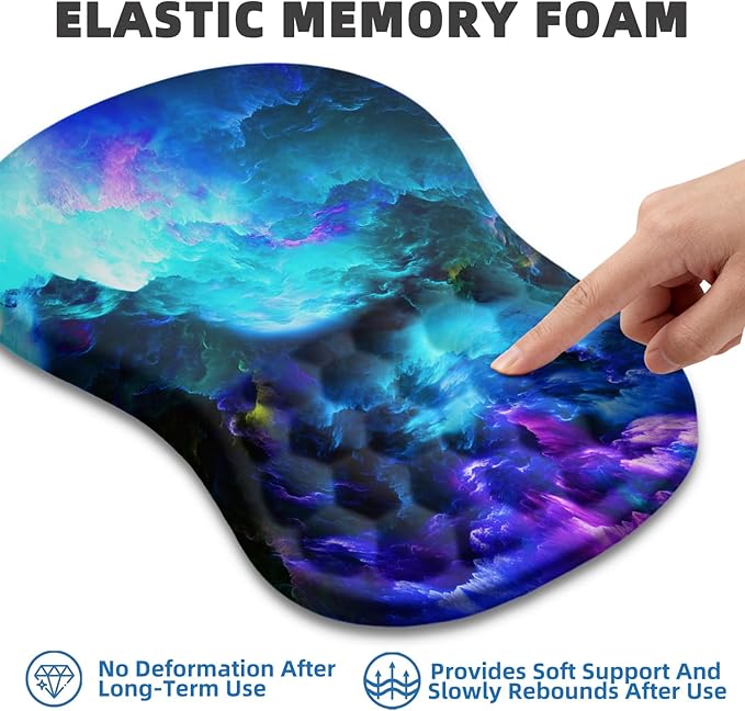 Ergonomic Mouse Pad Wrist Rest Carpal Tunnel Pain Relief Wrist Support Mousepad with Massage Bulge Memory Foam (Nebula 11.8x7.9 in)