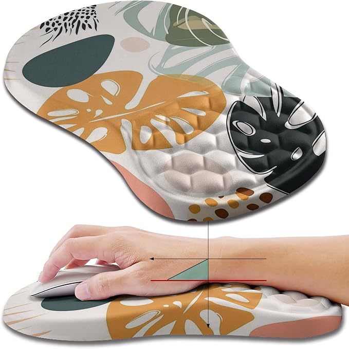 Hokafenle Ergonomic Mouse Pad Wrist Support Wrist Rest Mousepad for Carpal Tunnel Pain Relief with Integrated Memory Foam Slope Massage Bulge (11.8x7.9 inchAbstract Leaves