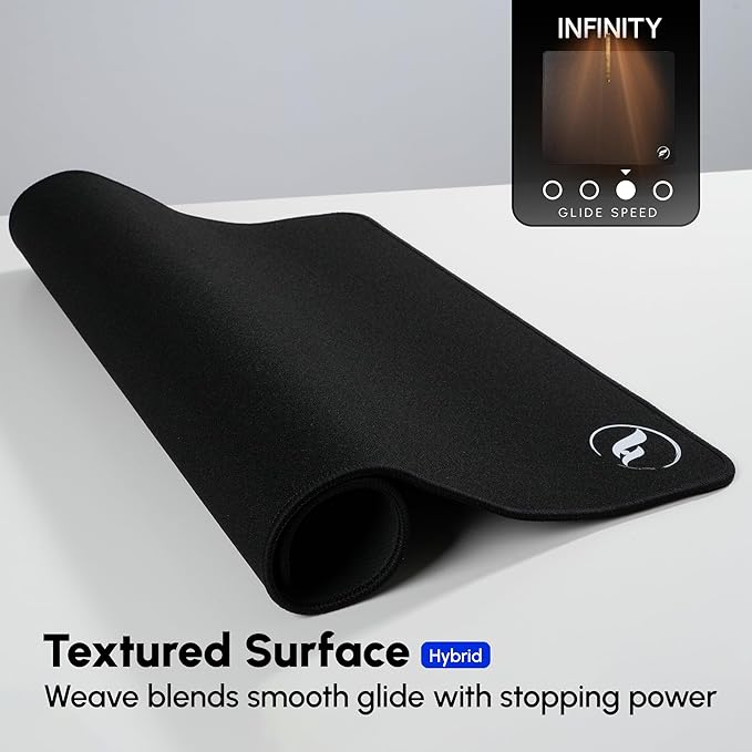 Odin Infinity V2 XL Gaming Mouse Pad - Hybrid Textured Cloth Stitched Edges Non-Slip Base 19 x 16.5 inches Black