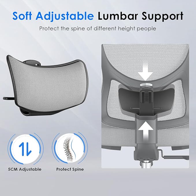 Ergonomic Office Chair with 3D Armrests &amp Adjustable High Back - Reclining Computer Desk Chair with Lumbar Support and Headrest for Gaming and Home Office 350 lbs Capacity (Grey Model C)