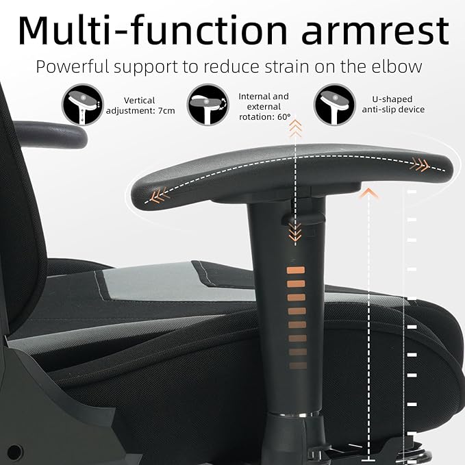 Gaming Chair High-Back Ergonomic Computer Chair Adult Lumbar Support Breathable Fabric Office Chair 3D Independent Armrests。(1005-gray)