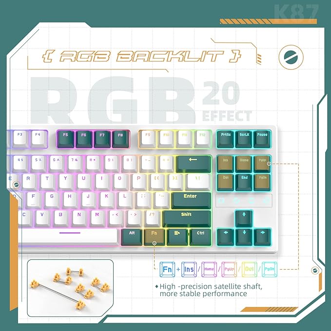 ZIYOU LANG K87 Wireless Gaming Mechanical Keyboard TKL 87 KeysTriple Mode 2.4GHz/BT 5.0/Coiled Keyboard Cable RGB Backlit Hot Swap Keyboard 3000mAh Battery Linear Yellow Switch for Win/Mac/Linux