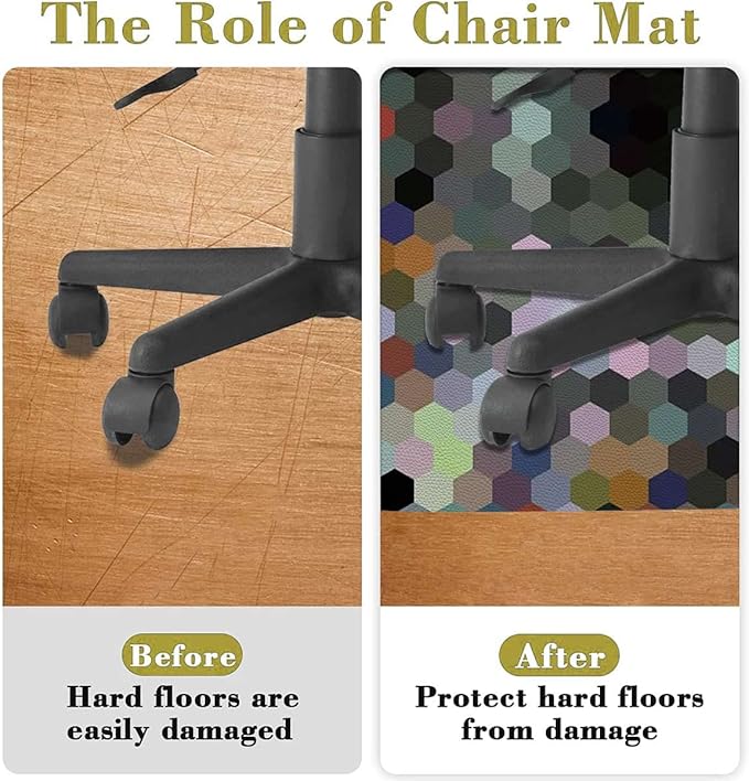 Brown Blue Office Chair Mat for Hardwood Floor Modern Hexagonal Mosaic in Gradient Tones Large Anti-Slip Floor Protector RugAnti-Slip Home Chair MatEasy to Clean Geometric Diameter 35.4 in