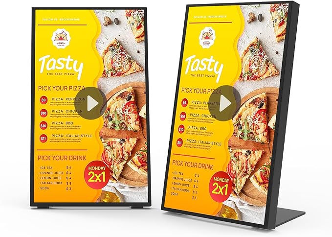 Digital Menu Board 18.5 inch Desktop Digital Signage Display Advertising Screen for Stores Restaurants and Commercial Display 700 nits Ultra-High Brightness Free Web Content Editor Android