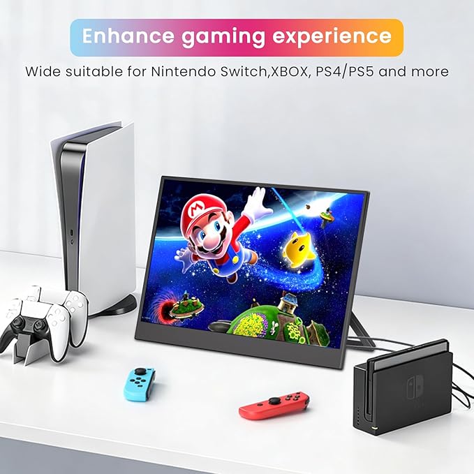 JUSTTHINK 16 Inch 144Hz Portable Gaming Monitor FHD 1200P IPS Laptop Second Screen with Built-in Battery USB-C HDMI Plug &amp Play Ultra Slim Travel Monitor with Stand Cover