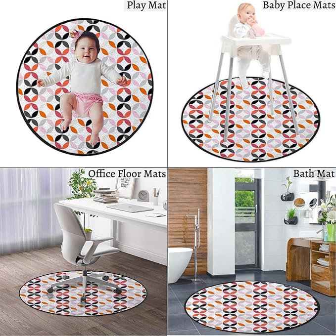 Geometric Gaming Chair Mat for Hardwood Floor Anti-Slip Floor Protector Game Controller Rubber Gaming Computer Chair Mat Circle Dimensional Ring FormsMulticolor Diameter 60 in
