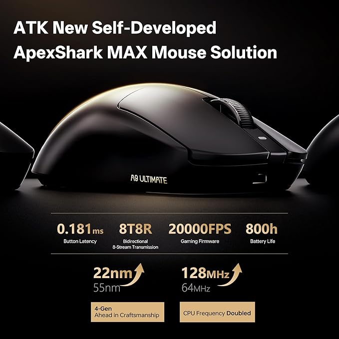 ATK Dragonfly A9 Air Wireless Gaming Mouse 47g Lightweight PAW3950 Ultra Sensor Nordic 54L15 MCU 8K Polling 300 Hr Battery Life Dual-Mode 2.4G/Wired