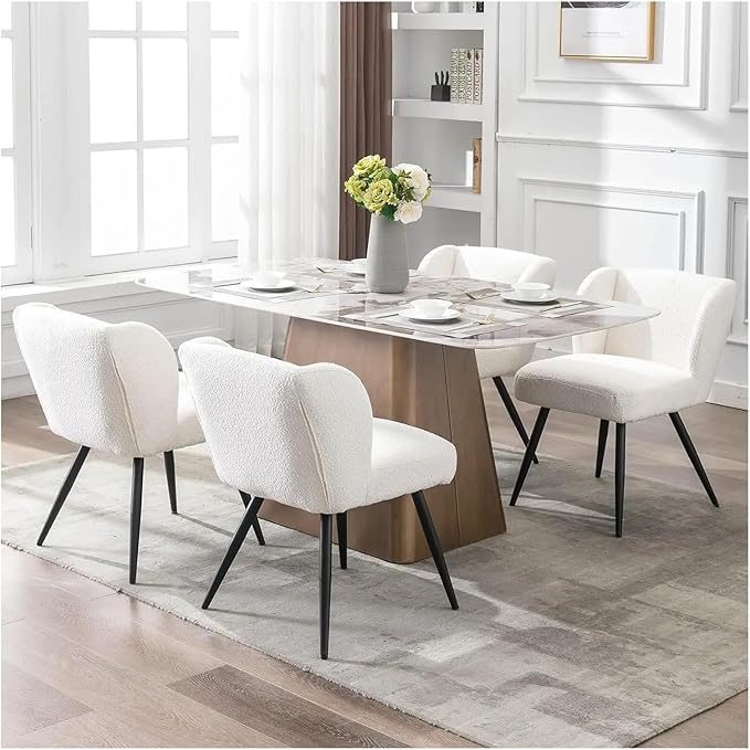 Adjustable Office Computer Chair with Armrest 1pcs White Faux Sherpa Upholstered No Armrests Dining Chairs with Metal Legs