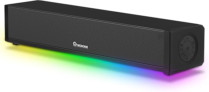 Wohome 2.1 Computer Speakers for Desktop PC Bluetooth 5.3 Computer Sound Bar with HiFi Sound 7 RGB Light Modes DC Powered Laptop Speakers with 3.5mm AUX-in/USB Connected for Game Music and Movie