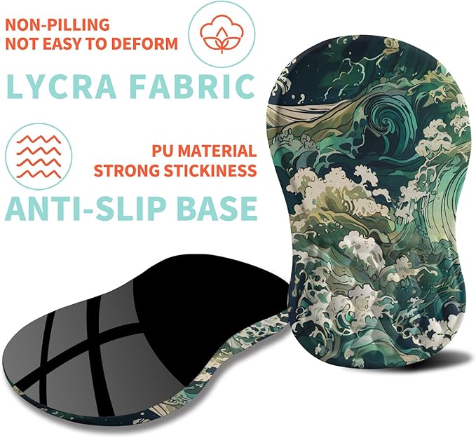 Ergonomic Mouse Pad Wrist Support with Memory Foam Massage Bulge Carpal Tunnel Pain Relief Mousepad Wrist Rest for Mouse(12x8 inch Sea Wave)