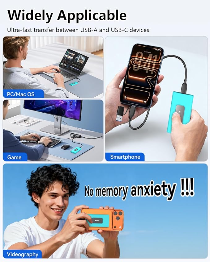KEXIN 512GB External SSD Hard Drive USB 3.1 Type-c Portable Solid State Drive 512G up to 1050MB/s for PC Mac Android Game Console and More