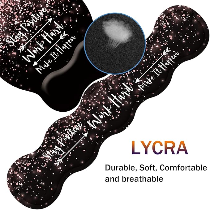 Keyboard Wrist Rest Pad and Ergonomic Mouse Pad Wrist Rest (with Coaster) Set Non-Slip Base &amp with Memory Foam for Easy Typing and Wrist Pain Relief - Stay Positive Work Hard and Make It Happen