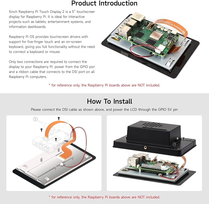 KLAYERS 5inch Capacitive Touch Display 2 Compatible with Raspberry PI720 × 1280 DSI Interface 5-Point Touch IPS Display with Case
