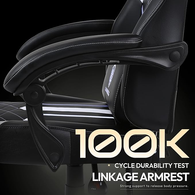 Dowinx Gaming Chair with Pocket Spring Cushion High Back Ergonomic Computer Chair PU Leather 350 LBS Black and White