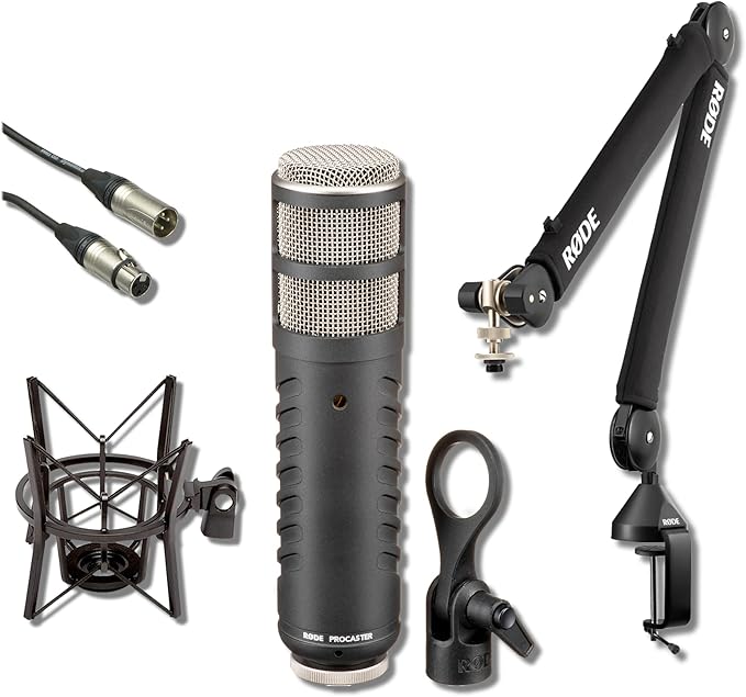 Rode Procaster Cardioid Dynamic Broadcast Microphone with Rode PSA1+ Microphone Boom Arm PSM1 Shockmount and XLR Cable