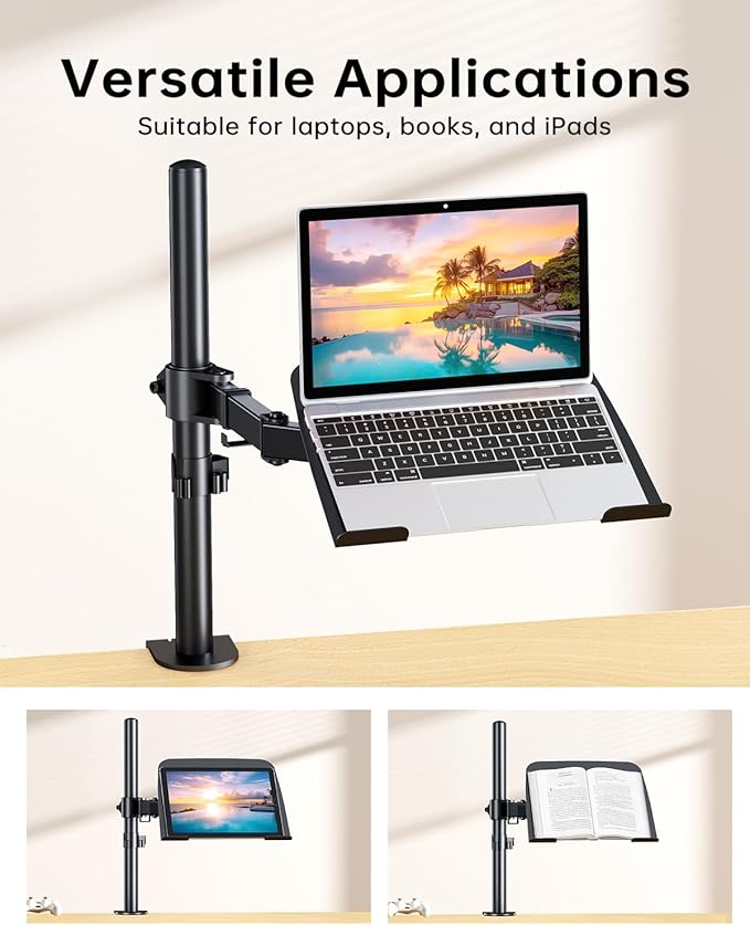 H&ampC(hcck&ampCllassp) Laptop Desk Mount for 11-17 Notebook Fully Adjustable with Tilt Swivel Rotation Extension Single Laptop Arm with Vented Tray C-clamp Black