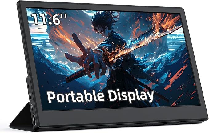 Portable MonitorPortable Monitor with Stand 11.6 HDMI USB-C IPS External Monitor Small Built-in Dual Speakers Gaming for Laptop PC Black