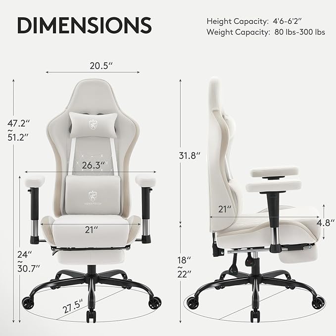 Gaming Chair Breathable FabricComputer Office Chair with FootrestMassage Lumbar Support and Gel PadErgonomic Reclining Gamer Chair with Adjustable Armrests and Spring Cushion Beige