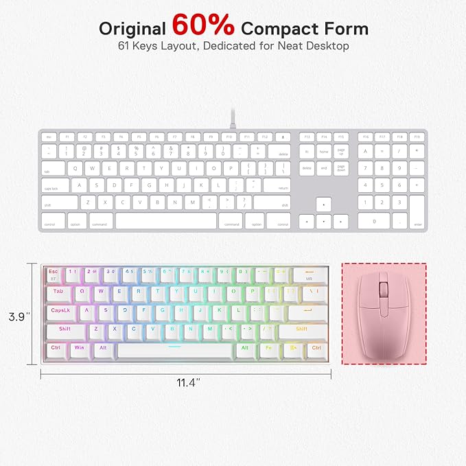 Redragon K530 Pro Draconic 60% Wireless RGB Mechanical Keyboard BT/2.4Ghz/Wired 3-Mode 61 Keys Compact Gaming Keyboard w/Hot-Swap Socket Free-Mod Plate Mounted PCB &amp Linear Red Switch