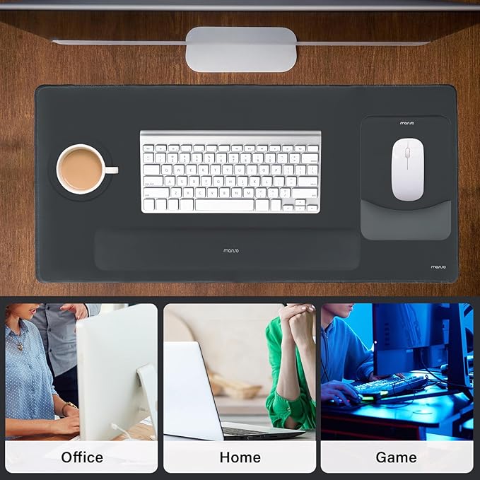 MOSISO Keyboard Mouse Pad Set Large Gaming Mouse Pad&ampRectangular Keyboard Wrist Rest&ampMousepad with Wrist Rest&ampCoaster Ergonomic Non-Slip&ampEasy Typing Pad with Curved Silicone Lining