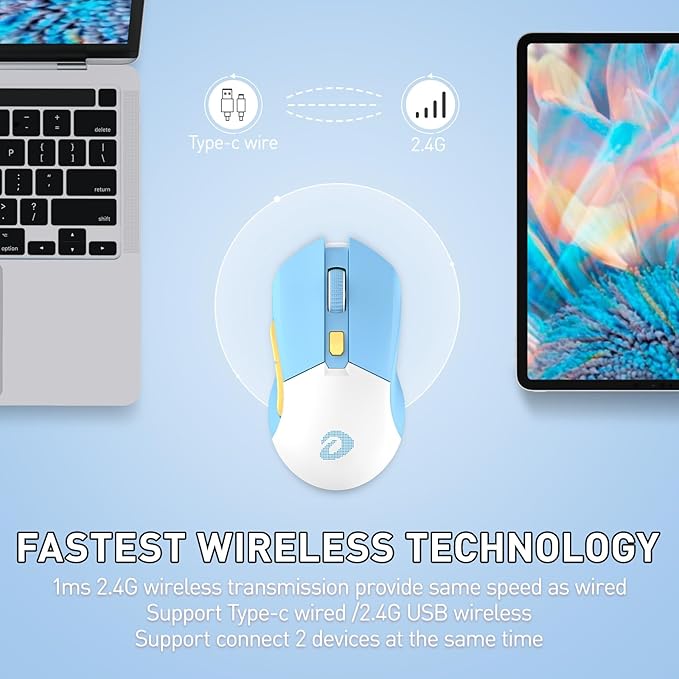 DAREU EM901X Wireless Gaming Mouse with Charging Dock Rechargeable RGB12K DPI6 Programmable Buttons High-Precision Sensor [300IPS] [1000Hz] for PC Notebook Mac